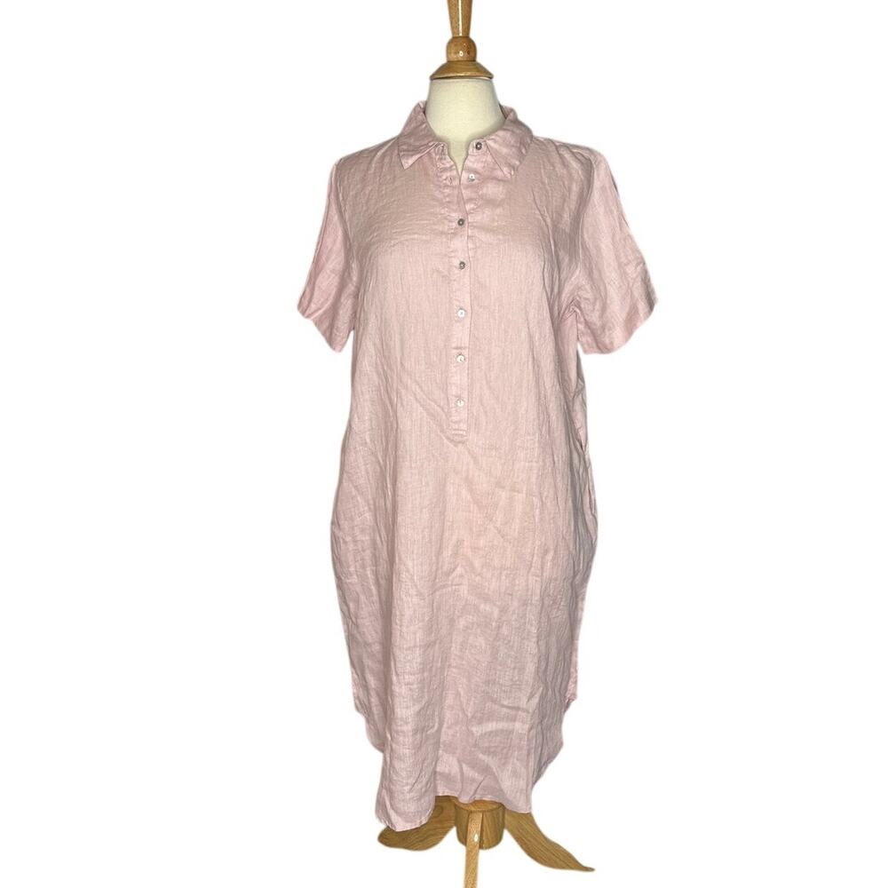 Magaschoni 100% Lightweight Linen Baby Pink Shirt Dress Modest Loose Everyday